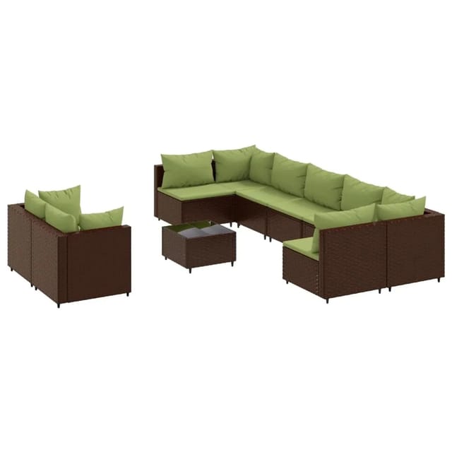 vidaXL 10-tlg Garten-Sofagarnitur mit Kissen Braun Poly Rattan Modell 12