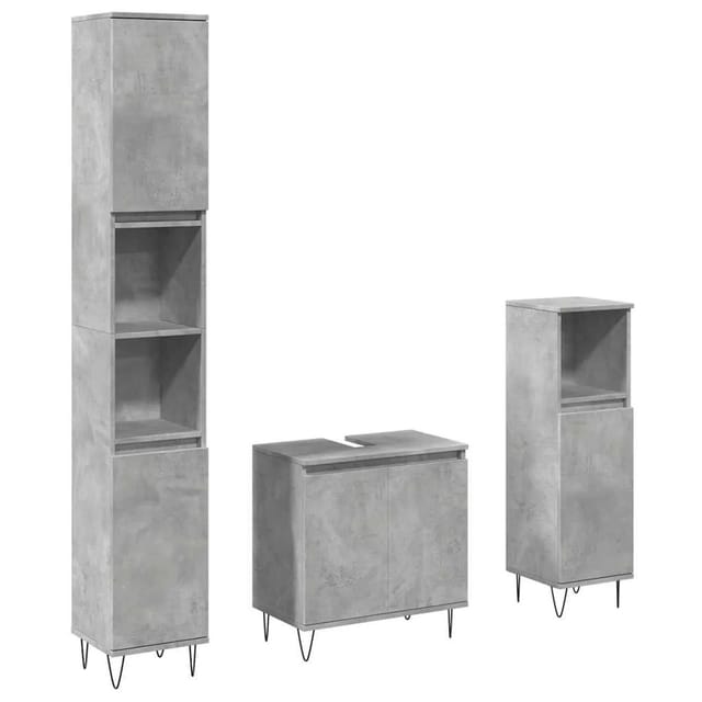 vidaXL 3-Tlg Badmöbel-Set Betongrau Holzwerkstoff 3324953