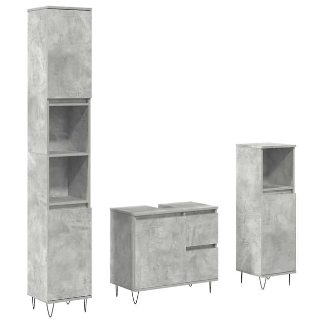 vidaXL 3-Tlg Badmöbel-Set Betongrau Holzwerkstoff 3324956