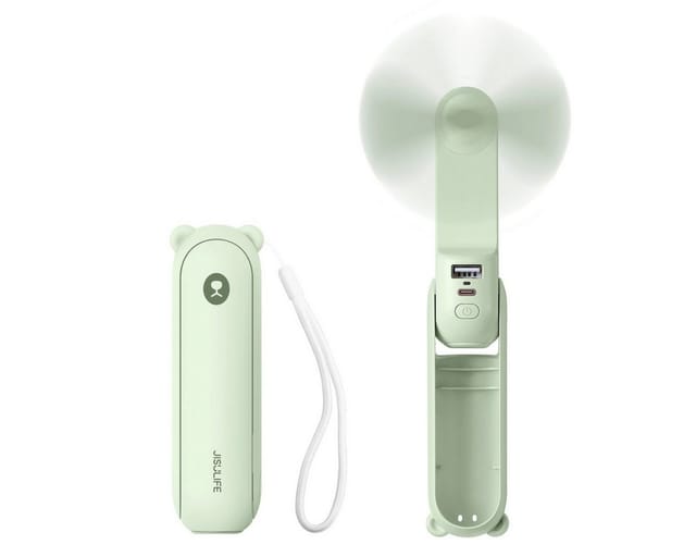 Jisulife Handheld Fan Life8 Plus Portable USB Fan with Power Bank Function 4500mAh and Flashlight - Green Powerbank (Akku) - Grün - 4500 mAh