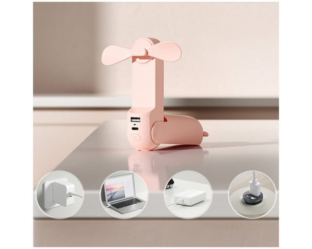 Jisulife Handheld Fan Life8 Portable USB Fan with Power Bank Function 2000mAh and Flashlight - Pink Powerbank (Akku) - Pink - 2000 mAh