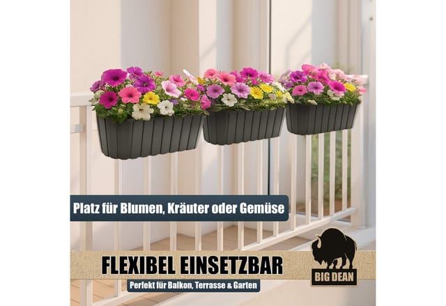 BigDean Blumenkasten 4 Stück Blumenkasten Balkongeländer Balkon (Set, 4 St., Balkonkasten), Balkongeländer aufhängung integriert, Vorgeprägte ablauflöcher
