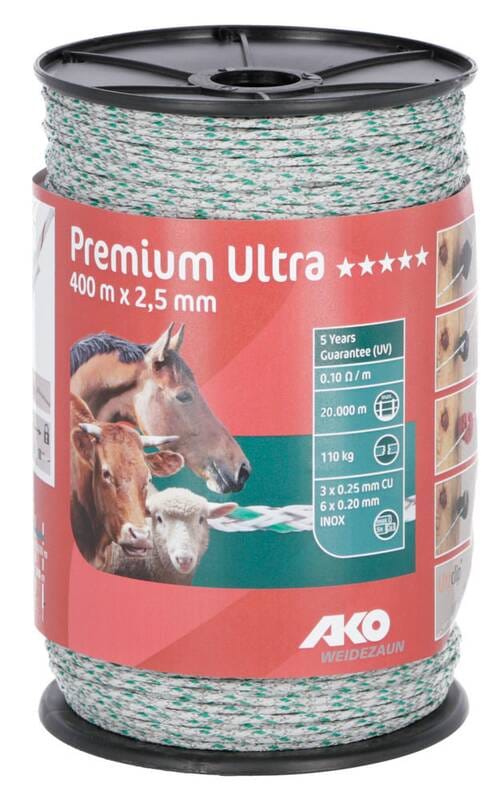 Kerbl Weidenzaun Kerbl Premium Ultra Litze, 2,5 mm, 400 m, weiß/grün