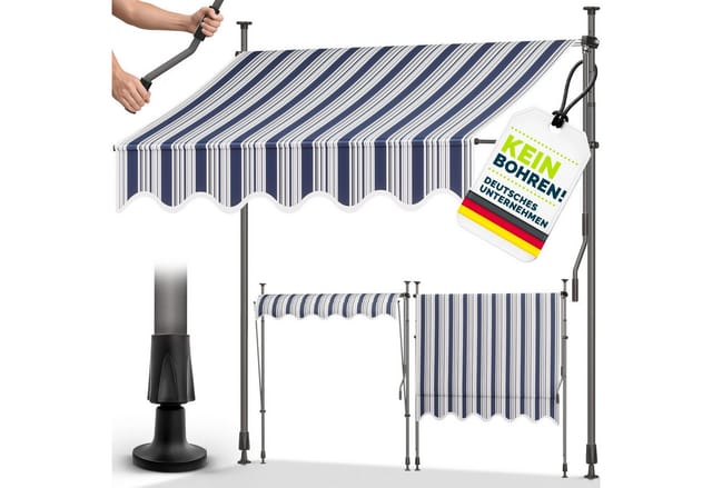 Tillvex Balkonmarkise 150 Cm Blau/grau Gelenkarm Markise Klemmmarkise Sonnenmarkise Balkon Ohne Bohren