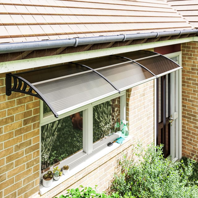 Vordach Für Haustür/fenster, Wetterfest, Braun, Aluminium/polycarbonat, 303x96x27cm, Schwarz