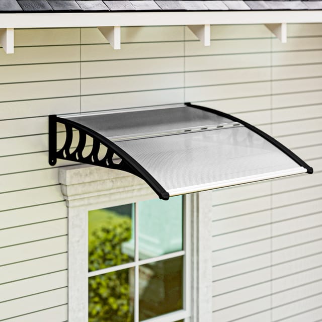 Vordach Für Haustür/fenster, Wetterfest, Transparent, Aluminium/polycarbonat, 103x96,5x27cm, Schwarz
