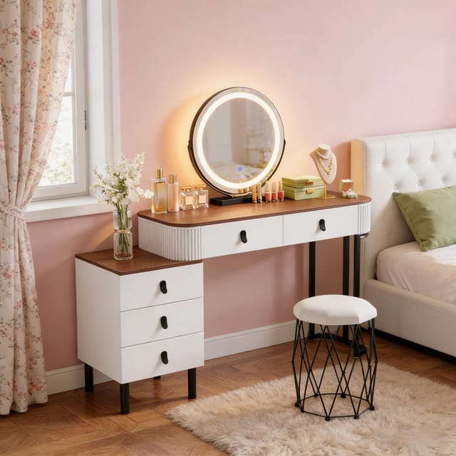Eleganter Schminktisch Mit Hocker, Toiletten-tisch Mit Schublade – Ideal Für Bad Oder Schlafzimmer