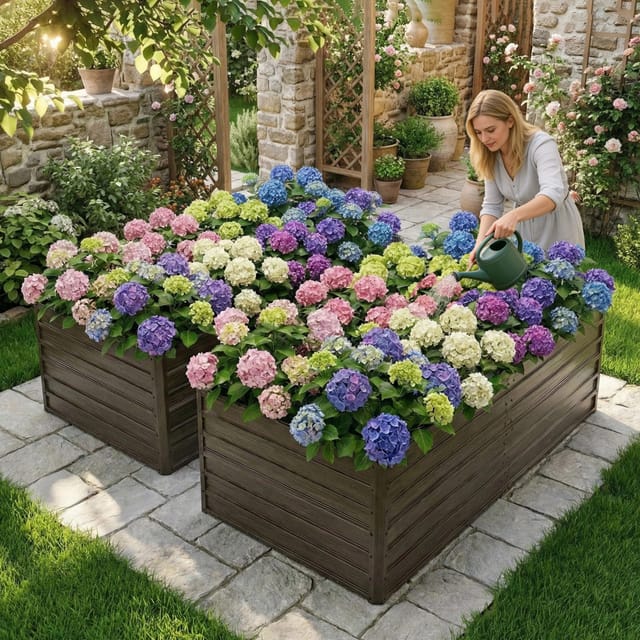 219x112x64cm Metall Hochbeet, Offener Boden, Schwerlast Blumenbeet Bausatz, Wetter- & Rostbeständig Für Gemüse Blumen Terrasse Garten – Holzmaserung