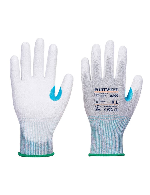 Pack Mit 12 Paar Handschuhen Mit Beschichteter Pu-pa-palme Esd Grau/weiß/blau S - Größe 7