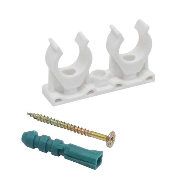 Rohr-clip Doppelt Kunststoff 22 Mm Mit Dübel Und Schraube 06.003.005