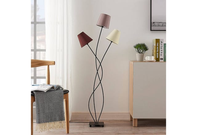 Lindby Stehlampe Melis 9624022 Modern in Creme aus Textil 3-flammig E14 Wohnzimmerleuchte