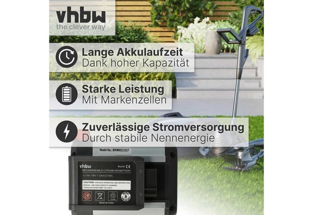 vhbw Akku passend für Gardena EasyCut Li-18/23 (9876-55) Rasenmäher / Akku Akku Li-Ion 1500 mAh (18 V, 1 St), Leistungsfähiger Austausch-Akku für Rasenmäher Grasschere