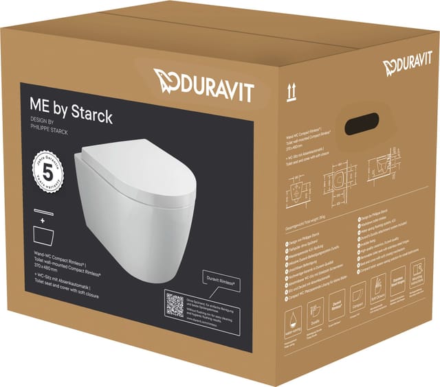 Duravit Me By Starck - Wand-wc Mit Softclose-sitz, Spülrandlos, Durashield, Weiß 453009aaa1