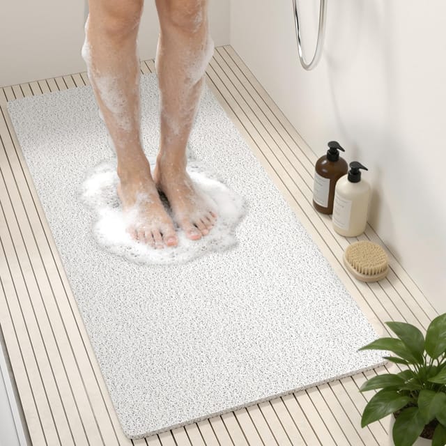 Rutschfeste Duschmatte, 88 X 40 Cm Lange Rutschfeste Badewannenmatte, Weiche Pvc-luffa-badematte, Ohne Saugnäpfe, Schnelltrocknend, Weiß