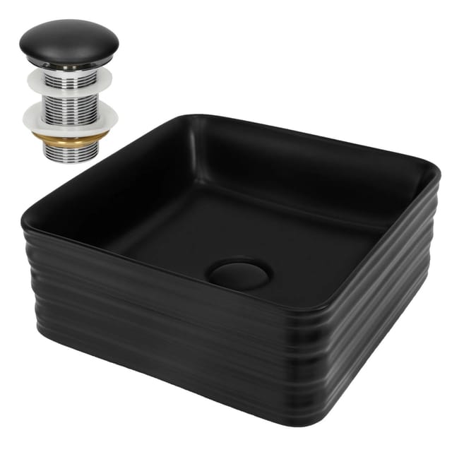 Luxebath - Ml-design Waschbecken Keramik Schwarz Matt 39x39x15 Cm Quadratisch Mit Ablaufgarnitur, Moderne Aufsatzwaschbecken, Design Waschtisch Aufsatz-waschschale Waschplatz Handwaschbecken, Badezimmer/gäste-wc
