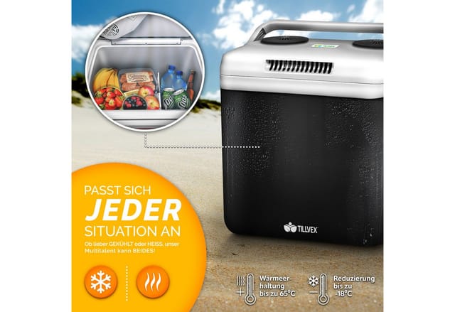 Tillvex Kühlbox Elektrisch 32l Anthrazit Mini-kühlschrank 230 V Und 12 V Für Kfz Auto Camping Kühlt & Wärmt Eco-modus