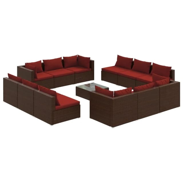 vidaXL 13-Tlg Garten-Lounge-Set mit Kissen Poly Rattan Braun 3101595