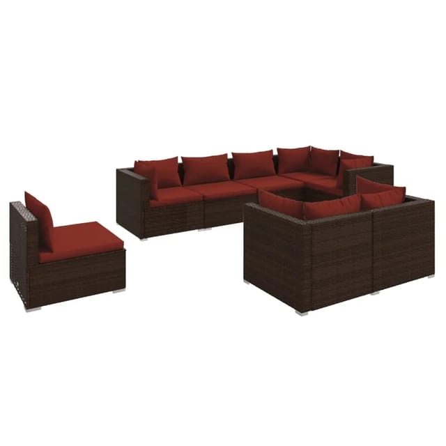 vidaXL 8-Tlg Garten-Lounge-Set mit Kissen Poly Rattan Braun 3102611
