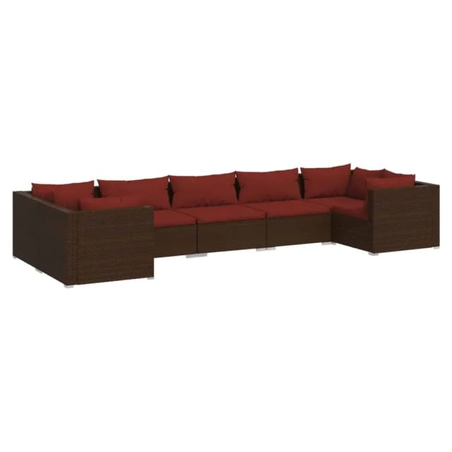 vidaXL 7-Tlg Garten-Lounge-Set mit Kissen Poly Rattan Braun 3101955