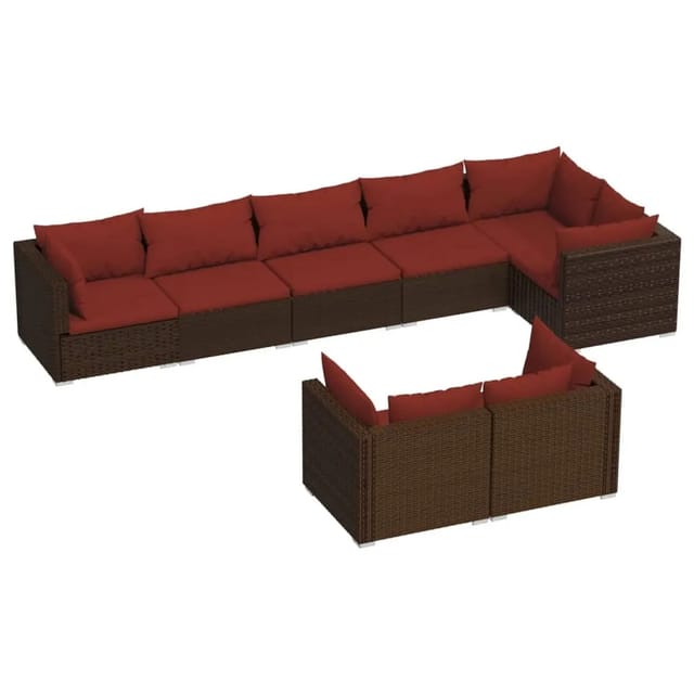 vidaXL 8-Tlg Garten-Lounge-Set mit Kissen Braun Poly Rattan 3102483
