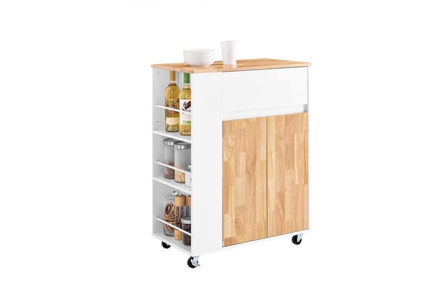 SoBuy Servierwagen Küchenwagen mit Schublade und Seitenregal Küchenschrank 70x90x40cm FKW132-WN