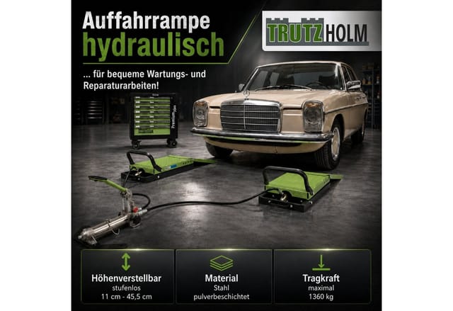 TRUTZHOLM Auffahrrampe Hydraulisch 1360 kg Breite Je 34 cm Hebebühne Schwarz Grün