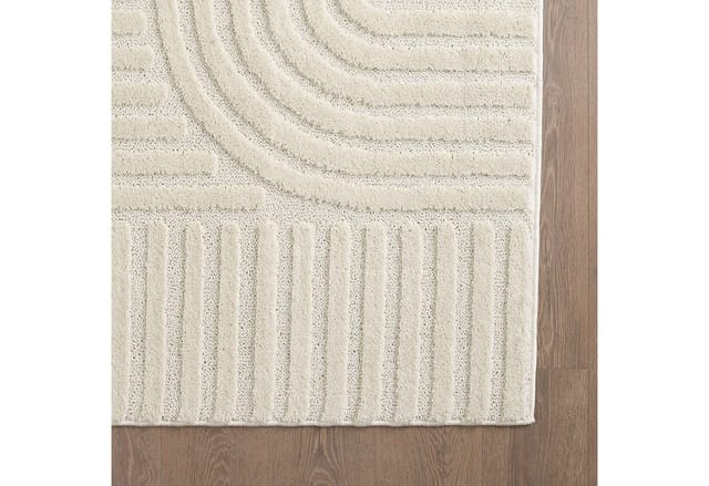 KADIMA DESIGN Teppich RIGI Hoch-Tief 3D-Effekt Wohnzimmer Schlafzimmer Waschbar Boho, Rund, Höhe: 10 mm, Creme, 120x120 cm, Wohnzimmerteppich Strapazierfähig Waschbar