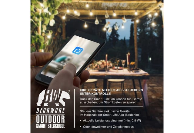 BEARWARE 4x Wifi Outdoor Steckdose 2,4 Ghz WLAN Steuerung per App Smart Life / IP44