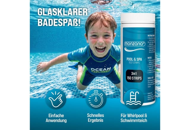 Monzana® Dosierschwimmer Pool Für 20-200g Tabletten Inklusive 150 3in1 Teststreifen Klein Groß Uv- Resistent Chlor Schwimmer Dosierer Mit Thermometer