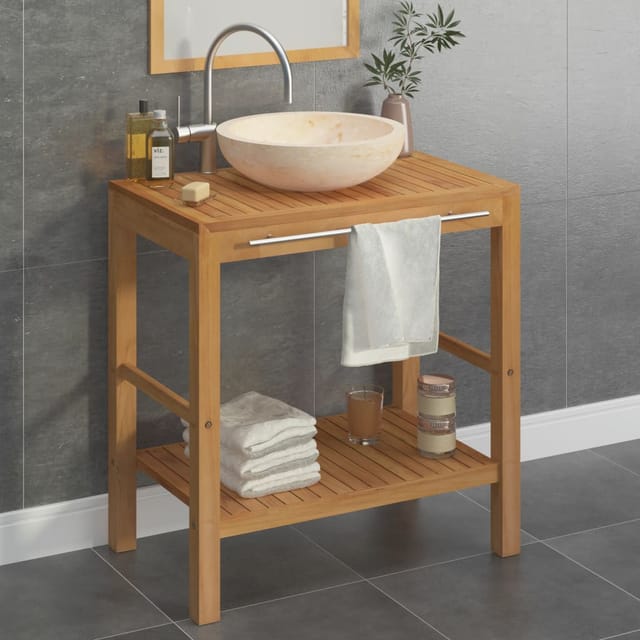 Perle Rare Waschtisch Massivholz Teak Mit Waschbecken Marmor Creme 12173-z-a-b