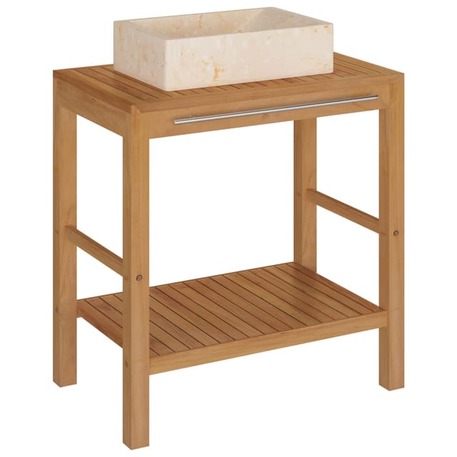 Perle Rare Waschtisch Massivholz Teak Mit Waschbecken Marmor Creme 12171-z-a-b