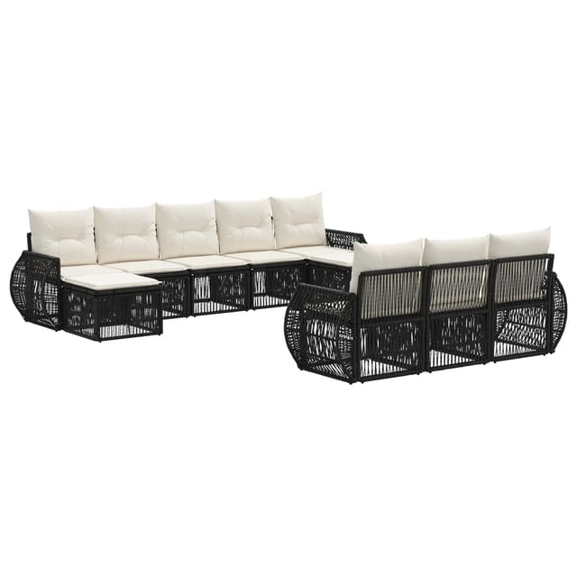 Gartensofa-set 10 Pcs Schwarz Und Cremeweiß Poly-rattan Vidaxl