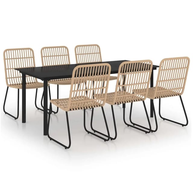 7-tlg. Garten-essgruppe Poly Rattan Und Glas Vidaxl