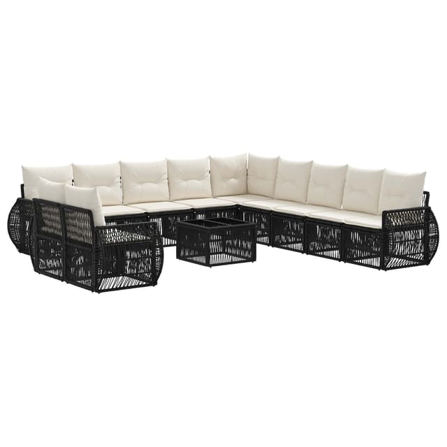 Gartensofa-set 12 Pcs Schwarz Und Cremeweiß Poly-rattan Vidaxl