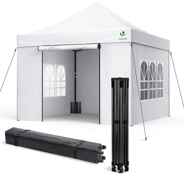 Vounot® Verstärktes Pavillon 3x3m, Wasserdichter Faltpavillon Mit 4 Seitenteilen&sandsäcke Weiß