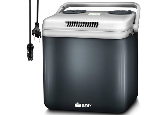 Tillvex Kühlbox Elektrisch 32l Grau Mini-kühlschrank 230 V Und 12 V Für Kfz Auto Camping Kühlt & Wärmt Eco-modus