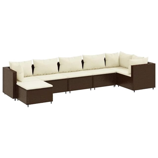 7-tlg. Garten-lounge-set Mit Kissen Braun Poly Rattan Vidaxl