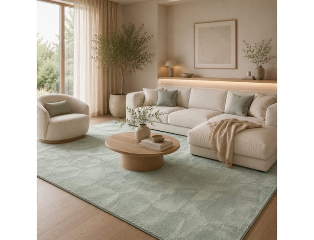 Pergamon Luxus Super Soft Fellteppich Pearl Grün 80x150cm