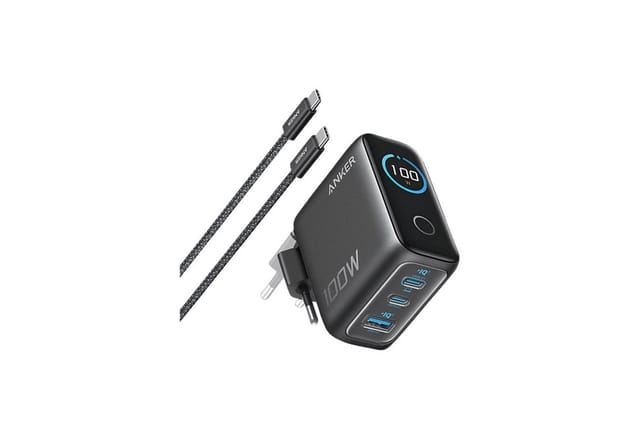 Anker Nano 100W 3-Port Ladegerät, inklusive USB-C Kabel, 2x USB-C, 1x USB-A, Schwarz