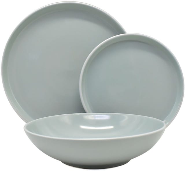 Echtwerk 18-teiliges Vintage Tafelservice "Nerea" Nature-Design, für 6 Personen, Pastellfarbenes Geschirrset aus Steingut mit 6 x Speiseteller, 6 x Beilagenteller, 6 x Suppenteller, Grau