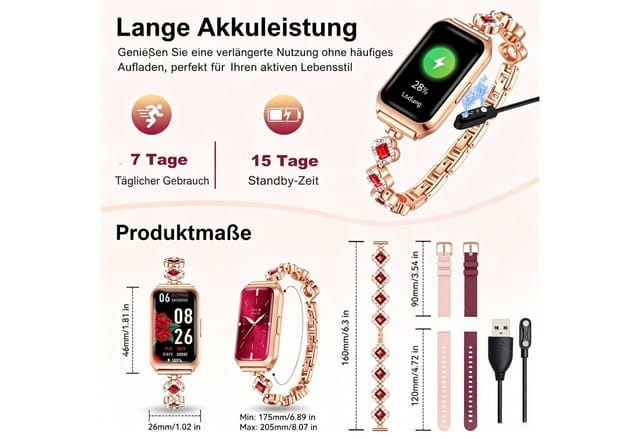 Luckice Smartwatch Damen, Intelligente Multifunktions-Sportuhr,Tracker Uhr Smartwatch (Smartwatch Fitness Tracker Uhr IP68 Wasserdicht,1.7" HD Voll Touchscreen Fitnessuhr Tracker mit Blutsauerstoff/Pulsmesser/Sportuhr/Schrittzähler/Schlafmonitor Aktivitätstracker usw für iOS/Android Uhren Watch) cm)