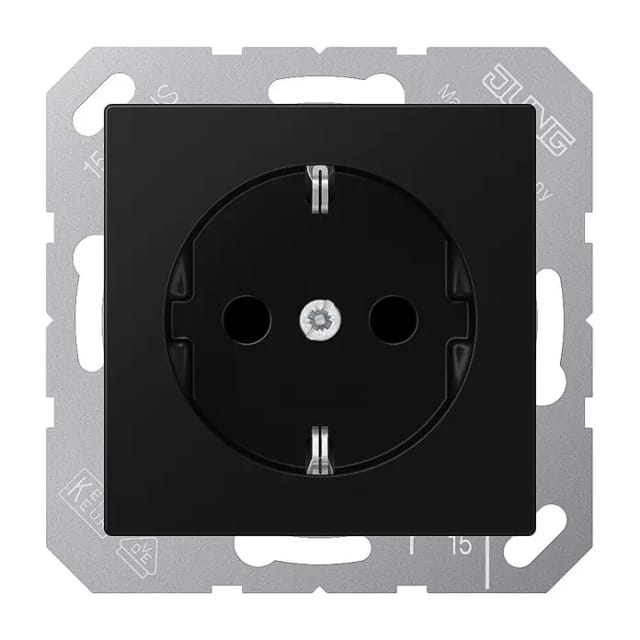 Jung Schuko®-steckdose, 16 A 250 V , Schraubklemmen, Thermoplast Lackiert, Serie A, Graphitschwarz Matt A 1521 Bf Swm