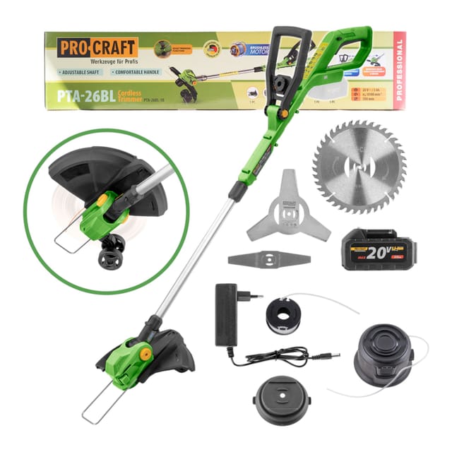 Procraft Pta-26bl Akku Trimmer 20 V 300 Mm Brushless + 1x Akku 3,0 Ah + Ladegerät
