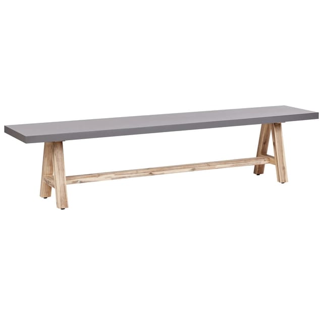 Beliani - Gartenbank Grau Faserzement 200 Cm Mit Hellen Holzbeinen Ohne Lehne Indoor & Outdoor Terrasse Garten Ausstattung Sizbank