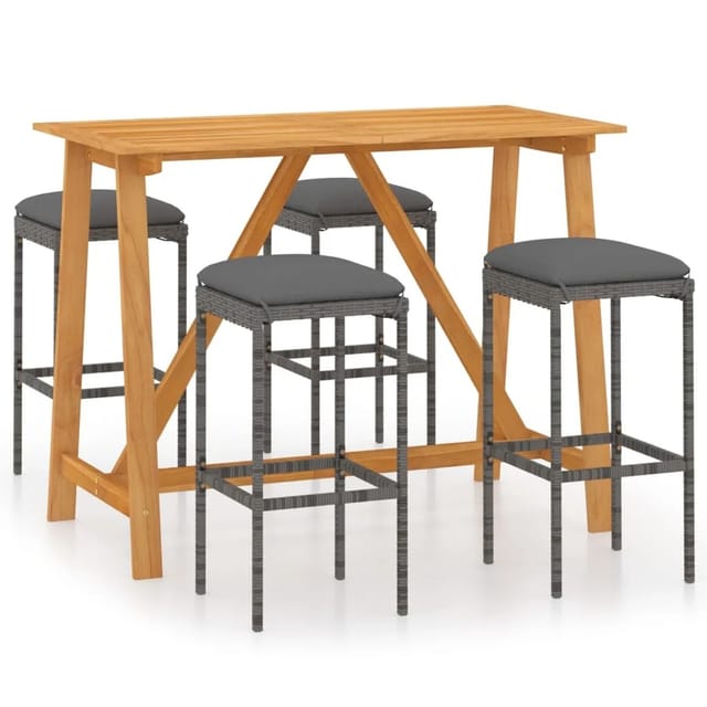 vidaXL 5-tlg Gartenbar-Set mit Kissen Grau Modell 6