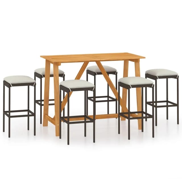 vidaXL 7-tlg Gartenbar-Set mit Kissen Braun Modell 1