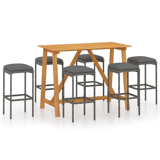 vidaXL 7-tlg Gartenbar-Set mit Kissen Grau Modell 2