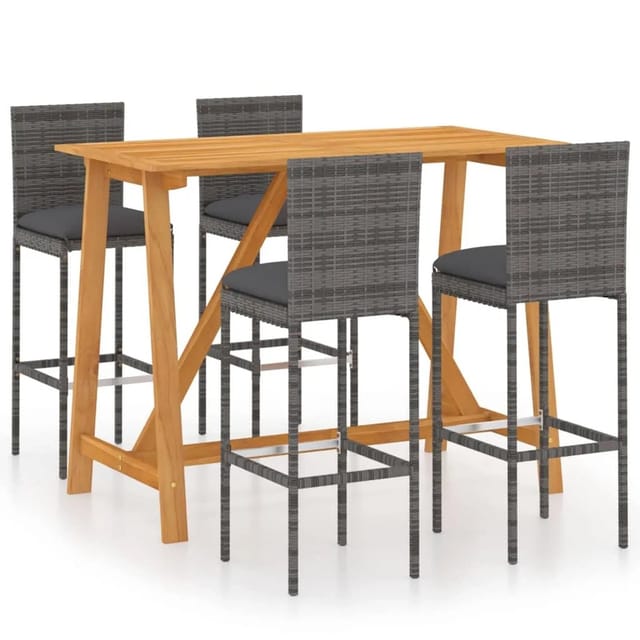vidaXL 5-tlg Gartenbar-Set mit Kissen Grau Modell 5