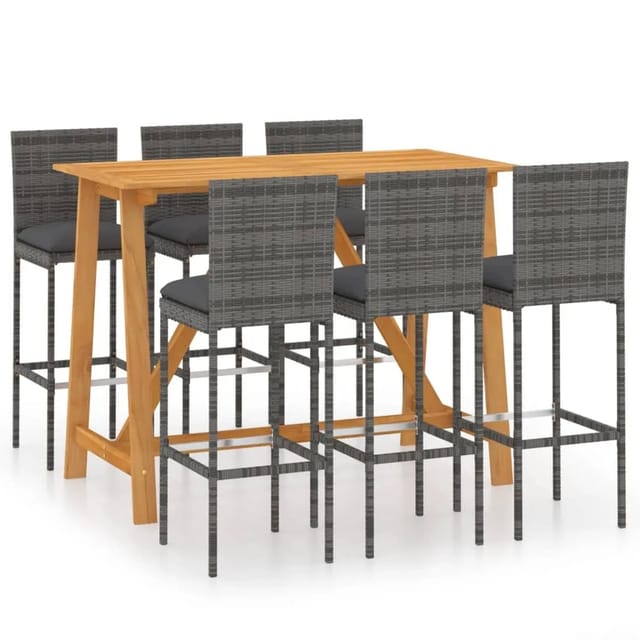 vidaXL 7-tlg Gartenbar-Set mit Kissen Grau Modell 1