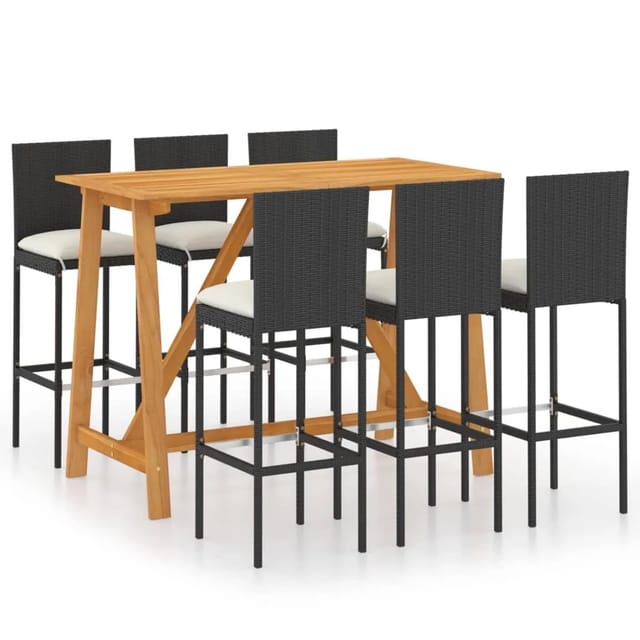 vidaXL 7-tlg Gartenbar-Set mit Kissen Schwarz Modell 1
